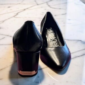 Calvin Klein Black Block Heel Pump with Gold Accent NWOT